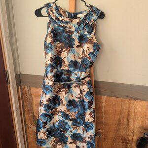 Vintage Kate Spade Blue & Brown Floral Silk Dress - size 2